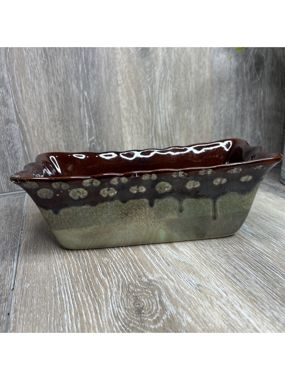 Teleflora Gift Oven To Table Rectangle Drip Glaze Pottery Bread Loaf 10” Pan